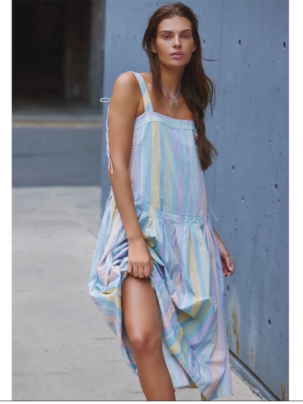 NWT Free People Primavera Striped Midi Dress in Pastel